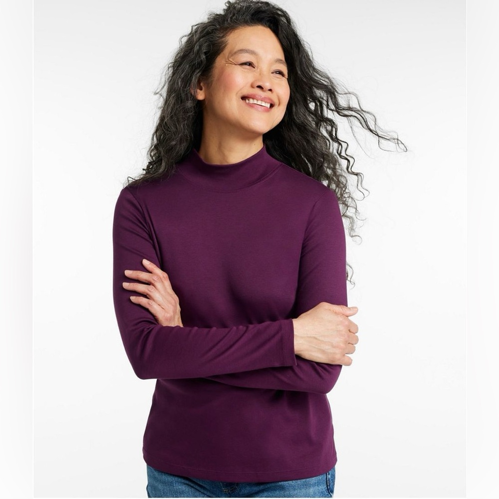 L.L. Bean Cotton Intrick Turtleneck Long Sleeve Top Preppy Casual Winter